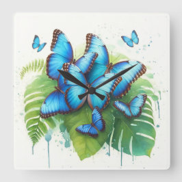 Blue Morpho Butterflies Gathering REF256 - Waterco Vierkante Klok