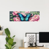 Blue Morpho Butterfly Floral Botanical Art Poster (Bureau à domicile)