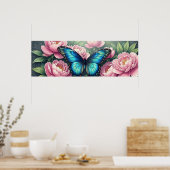 Blue Morpho Butterfly Floral Botanical Art Poster (Cuisine)