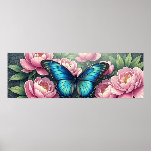 Blue Morpho Butterfly Floral Botanical Art Poster (Devant)