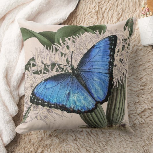 Blue Morpho Butterfly Floral Natuur Art Kussen (Deken)