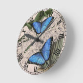 Blue Morpho Butterfly Floral Natuur Art Ronde Klok (Hoek)