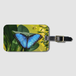 Blue Morpho Butterfly Floral Natuur Naam Bagagelabel