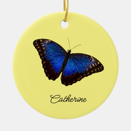 Blue Morpho Butterfly gepersonaliseerd Keramisch Ornament (Voorkant)
