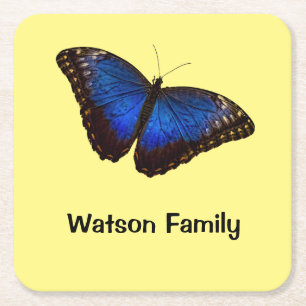 Blue Morpho Butterfly gepersonaliseerd Vierkante Kartonnen Onderzetter