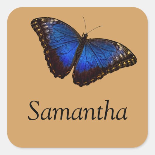 Blue Morpho Butterfly met naam Vierkante Sticker (Voorkant)