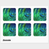 Blue Morpho Butterfly op Green Grass Vierkante Sticker (Vel)