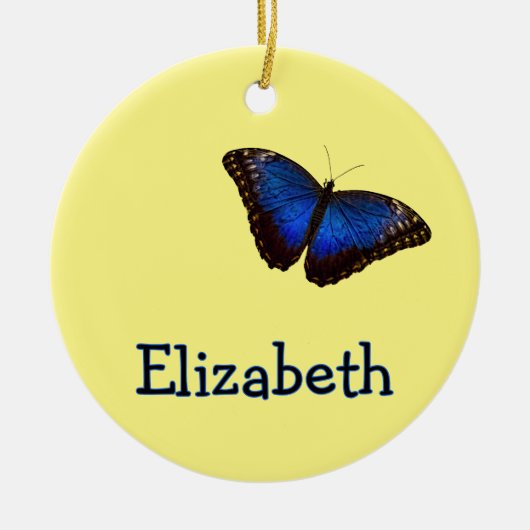 Blue Morpho Butterfly Personalized with Name Keramisch Ornament (Voorkant)