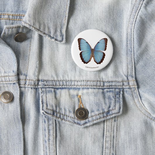 Blue Morpho Butterfly Ronde Button 5,7 Cm (In situ)