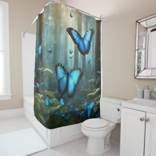 Blue Morpho Butterfly Shower Curtain Douchegordijn (In situ)