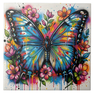 Blue Morpho Butterfly Street Art Graffiti Grunge Tegeltje