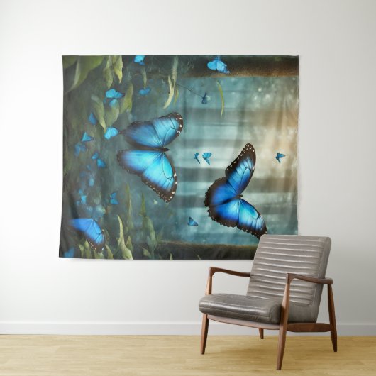 Blue Morpho Butterfly Wandkleed (In Situ (horizontaal))
