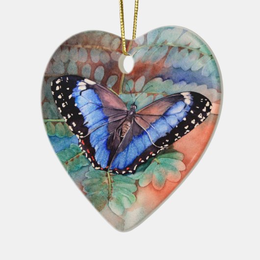 Blue Morpho Waterverf Keramisch Ornament (Links)
