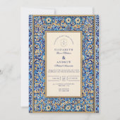 Blue Mosaic Islamic Wedding Kaart (Voorkant)