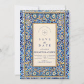 Blue Mosaic Islamic Wedding Save The Date (Voorkant)