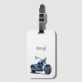 Blue Motorcycle Verjaardag Bagagelabel (Voorkant (verticaal))