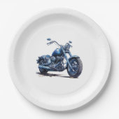 Blue Motorcycle Verjaardag Papieren Bordje (Voorkant)