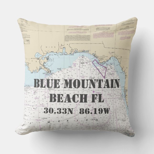 Blue Mountain Beach FL nautische kaart AANGEPASTE  Kussen (Voorkant)