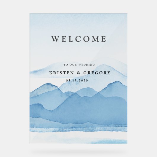 Blue Mountain Range Landschap Bruiloft Acryl Bord (Voorkant)