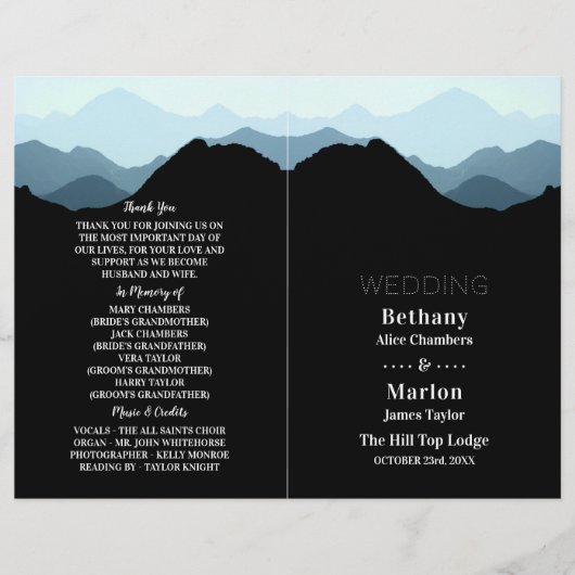 Blue Mountain Range, programme de mariage rustique (Devant)