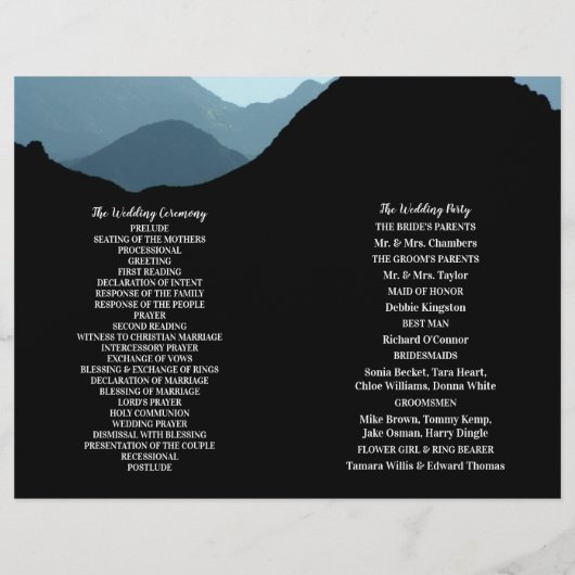 Blue Mountain Range, programme de mariage rustique (Dos)