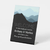 Blue Mountain Range, Rustic Wedding Reclamebord Met Voetstuk (Voorkant)