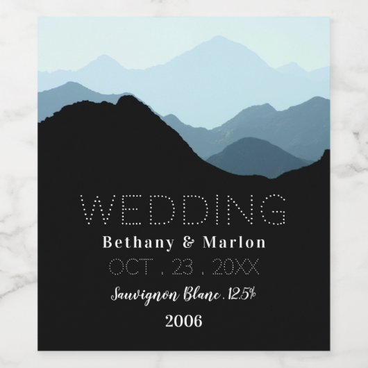 Blue Mountain Range, Rustic Wedding Wijn Etiket (Enkel label)