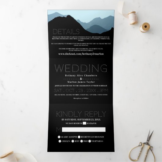 Blue Mountain Range Trouwsuite Drieluik Uitnodiging (Binnen)