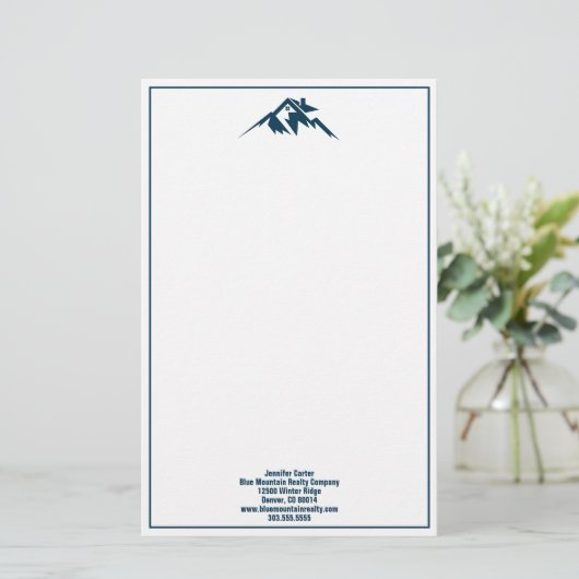 Blue Mountain Real Estate Company Custom Realtor Briefpapier (Staand voorkant)