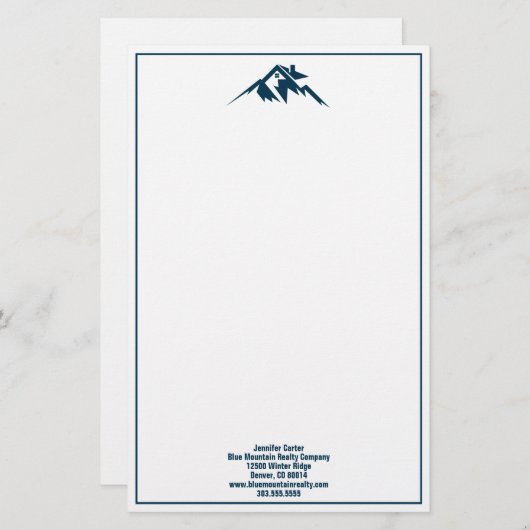 Blue Mountain Real Estate Company Custom Realtor Briefpapier (Voorkant / Achterkant)