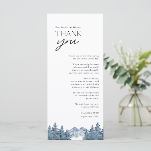 Blue Mountain Tree Rustique Mariage Merci Cartes (Debout devant)