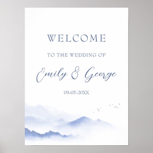 Blue Mountains en Birds bruiloft welkom poster (Voorkant)