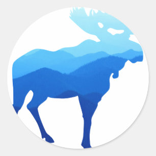 Blue Mountains Moose Silhouette Ronde Sticker