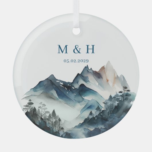 Blue Mountains Rustic Wedding Glas Ornament (Voorkant)