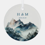 Blue Mountains Rustic Wedding Glas Ornament (Achterkant)