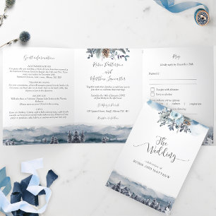 Blue Mountains Wedding Celebration Invite w/RSVP Drieluik Uitnodiging