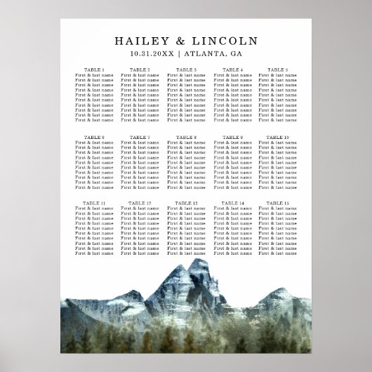 Blue Mountains Wedding Seating Chart Poster (Voorkant)