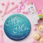Blue Mr en Mrs Personalized Wedding Reception Papieren Bordje (Feest)
