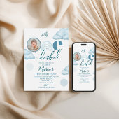 Blue Mr ONE-derful Photo Birthday Invitation