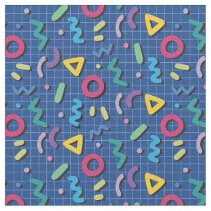 Blue Multicolor 80s Memphis Pattern Stof