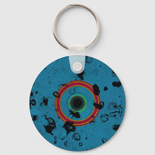 Blue Multicolor Vinyl Disk Textern Pattern Sleutelhanger (Voorkant)