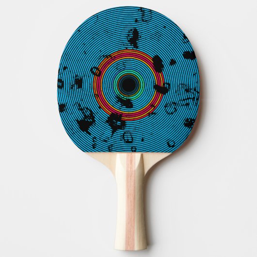 Blue Multicolor Vinyl Disk Textern Pattern Tafeltennisbatje (Voorkant)