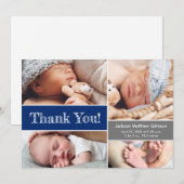 Blue Multiple Photos Baby Shower-schets Bedankkaart (Voorkant / Achterkant)