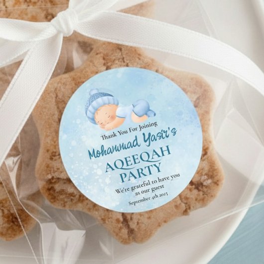 Blue Muslim Newborn Baby Boy Aqeeqah Classic Round Ronde Sticker
