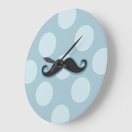 Blue Mustache, Curl Mustache, Stache, Polka Dots Grote Klok (Hoek)