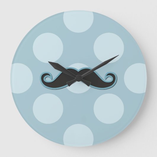 Blue Mustache, Curl Mustache, Stache, Polka Dots Grote Klok (Voorkant)