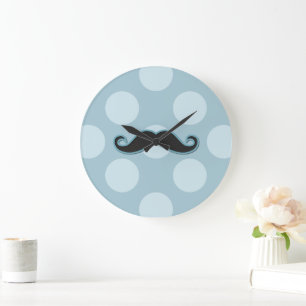 Blue Mustache, Curl Mustache, Stache, Polka Dots Grote Klok