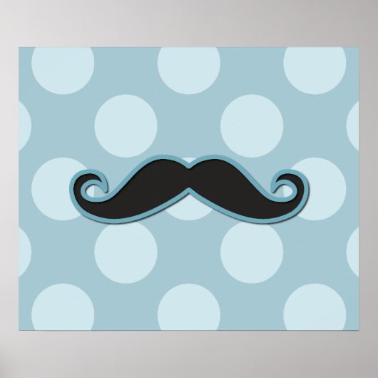 Blue Mustache, Curl Mustache, Stache, Polka Dots Poster (Voorkant)