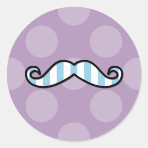 Blue Mustache, Curl Mustache, Stache, Polka Dots Ronde Sticker
