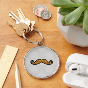 Blue Mustache, Curl Mustache, Stache, Polka Dots Sleutelhanger